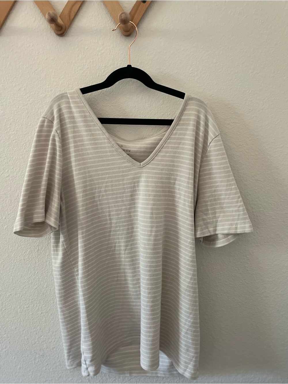 a new day Cream & White Striped V-Neck Tee